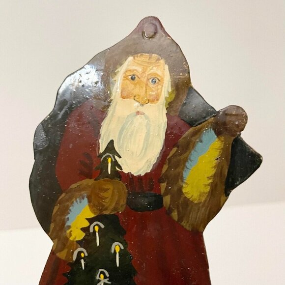 Vintage Santa Claus Wall Hook Hand Painted Metal Christmas Decoration - Picture 13 of 16